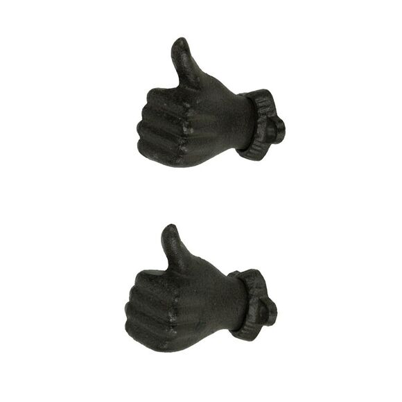 Brown Cast Iron Thumbs Up Hand Decorative Wall Hooks Set of 2 - Picture 1 of 2